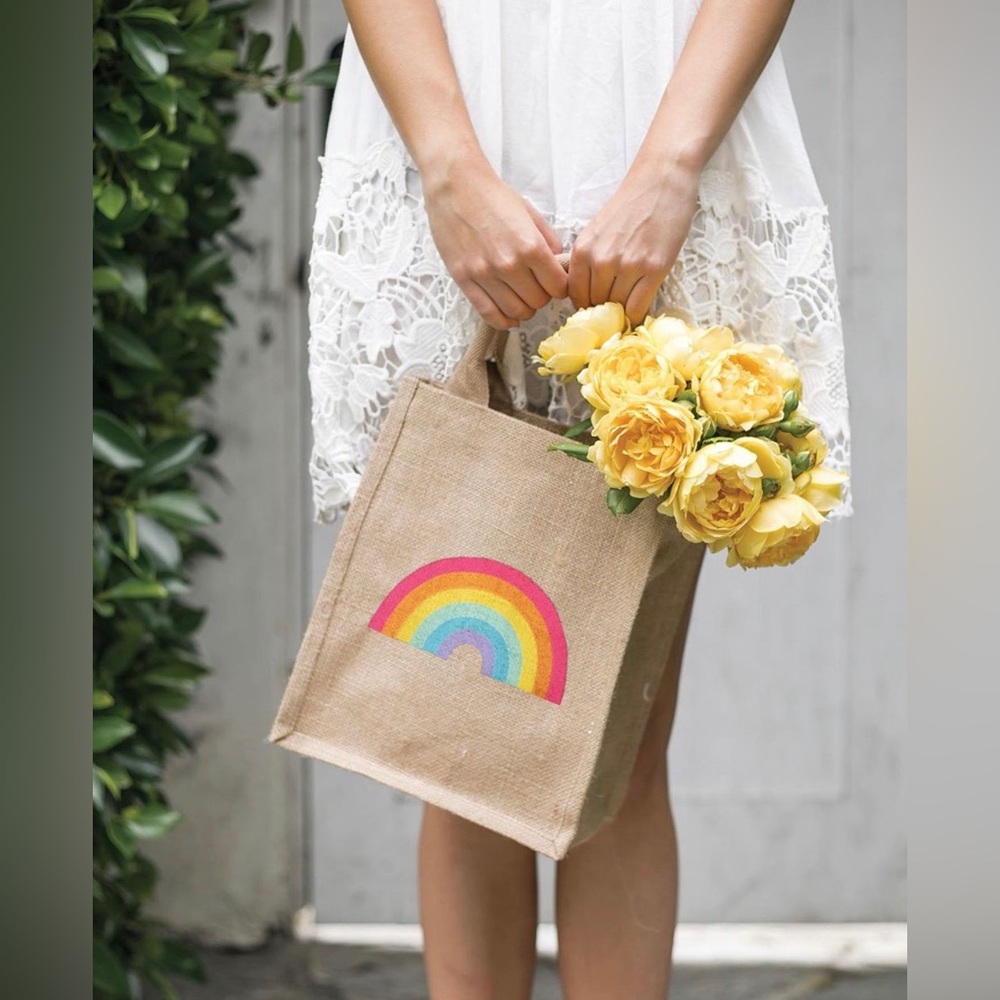 TLM 🌈 Jute Tote Bag With Gorgeous Colorful Rainbow
